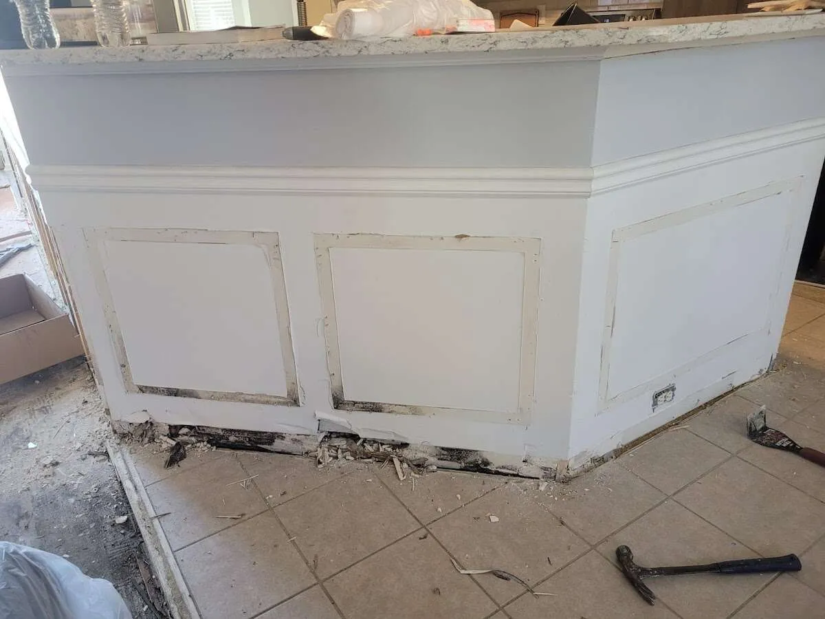 Water damage and mold on kitchen during Storm Damage Restoration in Lakeland South